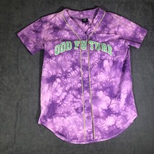 Women's Odd Future Baseball Jersey Shirt Size Large Purple Acid Wash Tie Dye